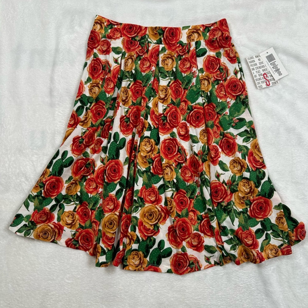 Lularoe Madison Skirt Women’s Small Floral Orange Green Pleated Flowy